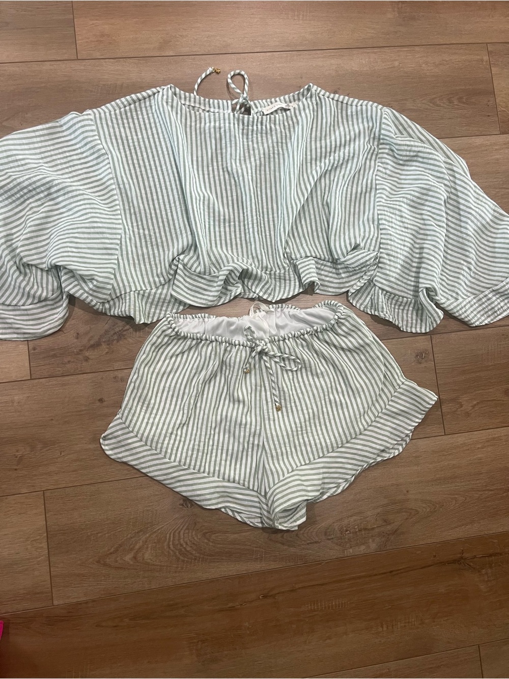 Altar’d State Elliann Striped Top and Shorts Set - Sage Medium NWOT